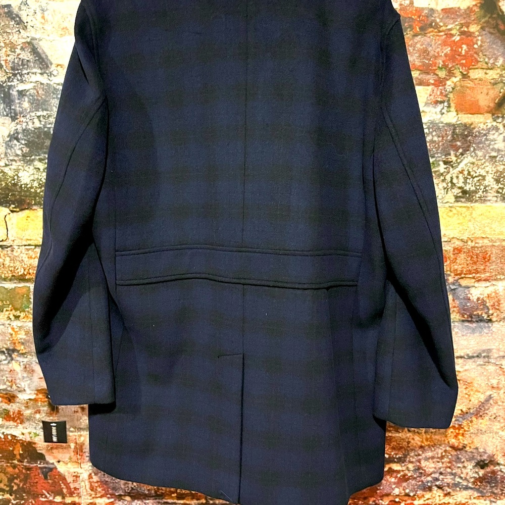 NEW Jared Lang blue and black checkered overcoat - Picture 5 of 13